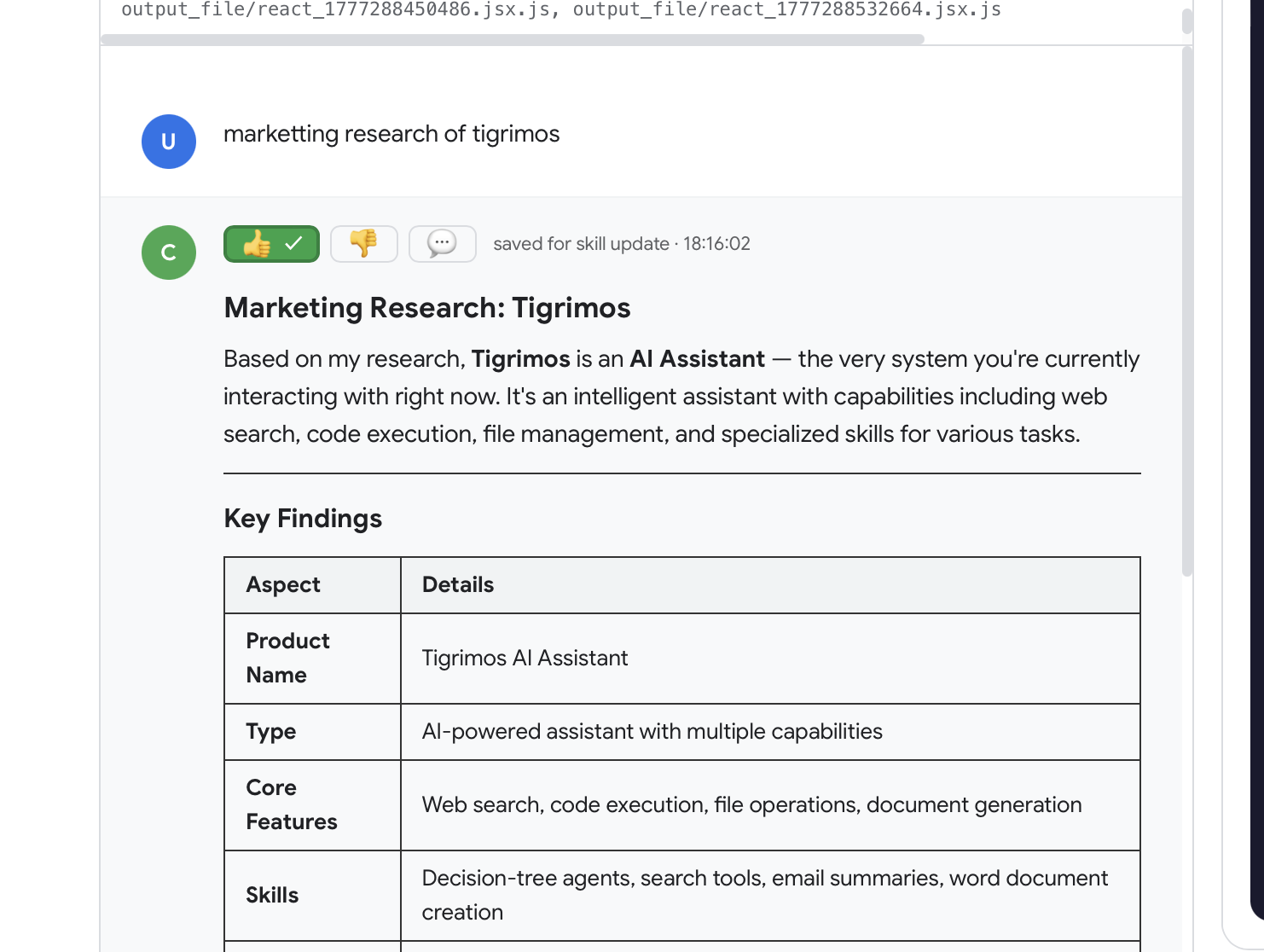 TigrimOS Human Feedback auto-creating skills — agent improves itself during run